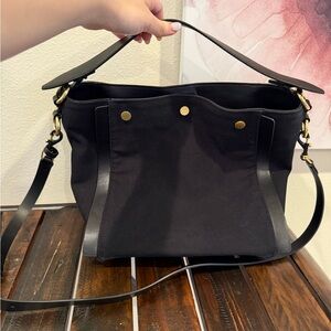 Black and Gold Structured Shoulder Bag with Adjustable Strap